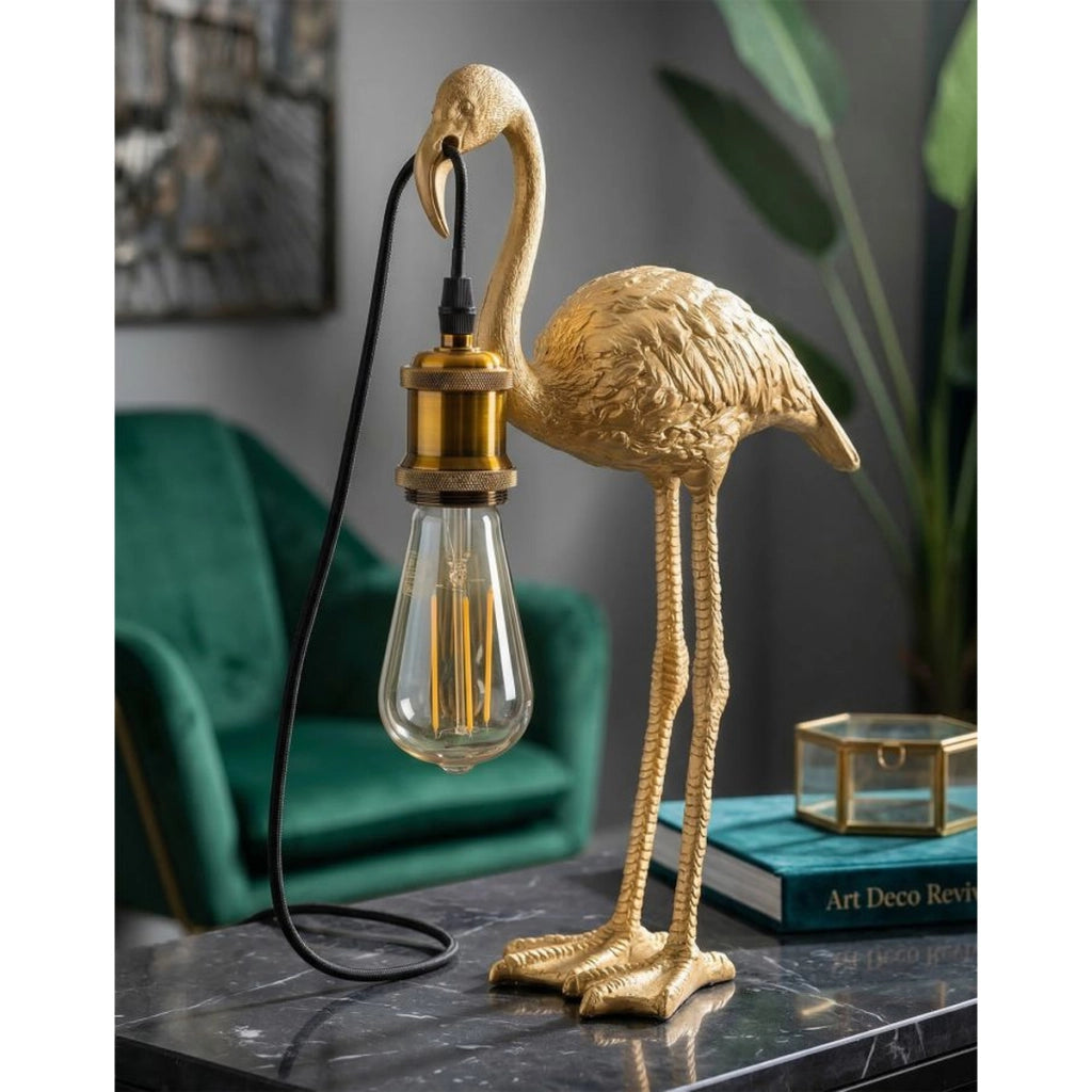 Lampada da tavolo Flamingo piccola in resina dorata