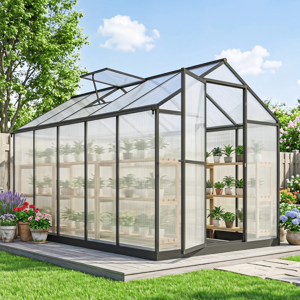 Serra da giardino in alluminio e policarbonato ¨C Xylo ¨C 303x183x195cm con finestre regolabili trasparente