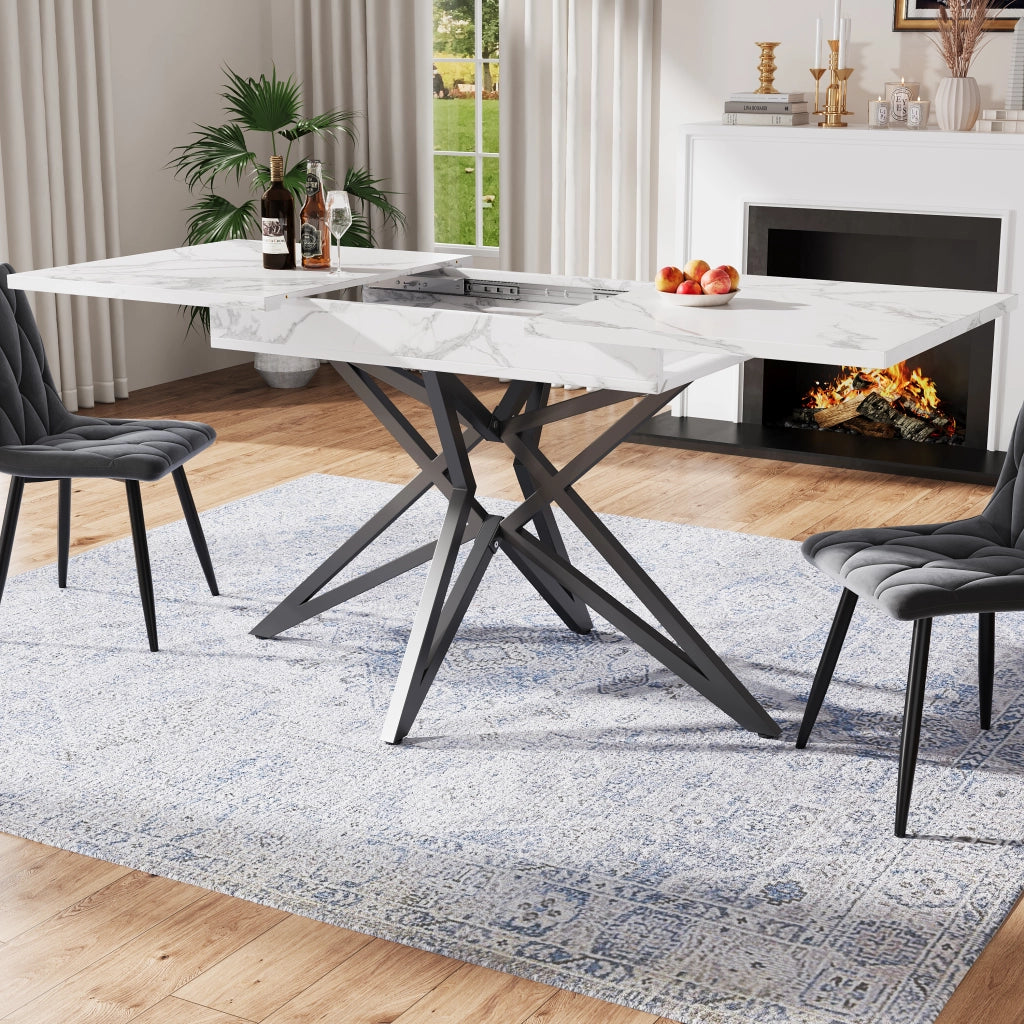 Tavolo da Pranzo Allungabile con 4 Sedie ¨C MINIMAL ¨C Piano Nero, Velluto Grigio Scuro, 120/160x68 cm