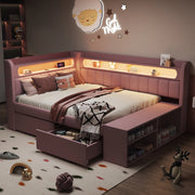 Divano Letto con LED, USB, Contenitore e Cassetti ¨C MINIMAL ¨C Rosa 90x200