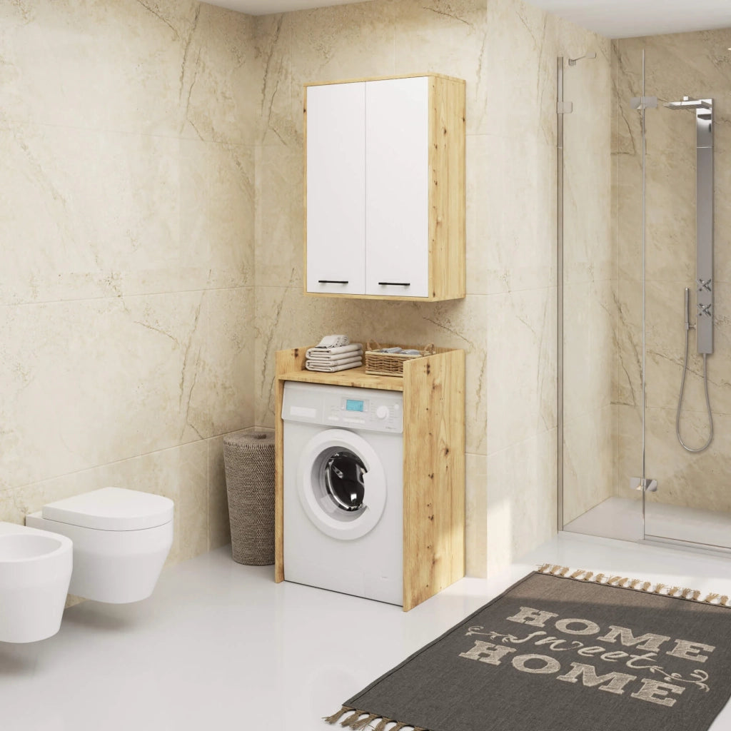 Mobile bagno sospeso AKORD FIN W64 H934 Quercia Artisan, Bianco 2 ante 64x94x30 cm