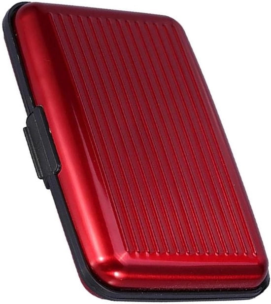 Portafoglio in alluminio con protezione NFC e RFID - Rosso - Adatto per carte di credito, carta d'identità e carte di debito - 11x7.5x2 cm