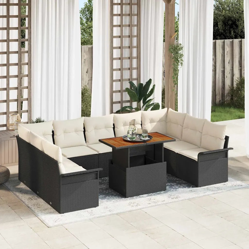 Set Divano da Giardino con cuscino 10 pcs Nero e crema 3349375