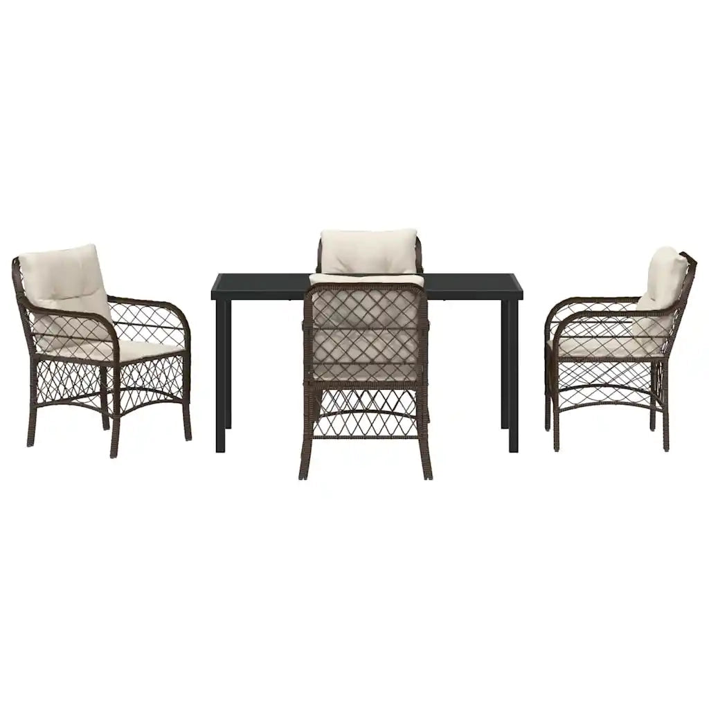Set da Pranzo per Giardino con cuscino 5 pcs Marrone polyrattan 3380213