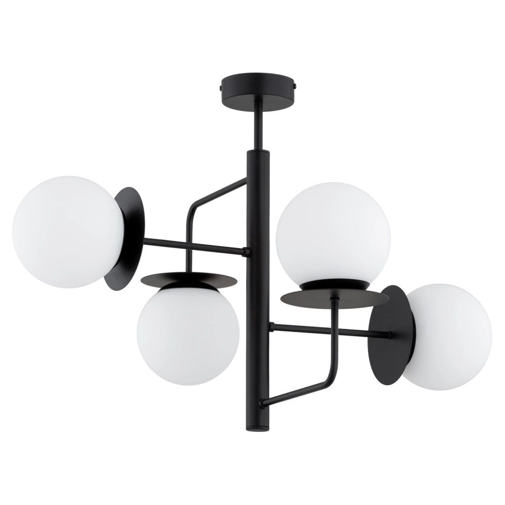 Plafoniera moderna nera con 4 globi bianchi E14 LAMUR Alfa