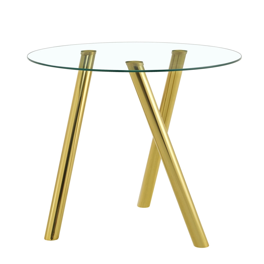 Tavolo da Pranzo Rotondo ¨C MINIMAL ¨C Vetro Temperato, Gambe in Metallo Oro, ?89 cm