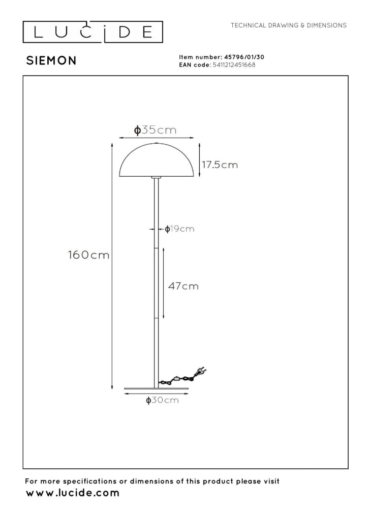 Lampada da terra SIEMON 1 luce E27 nera metallo Lucide