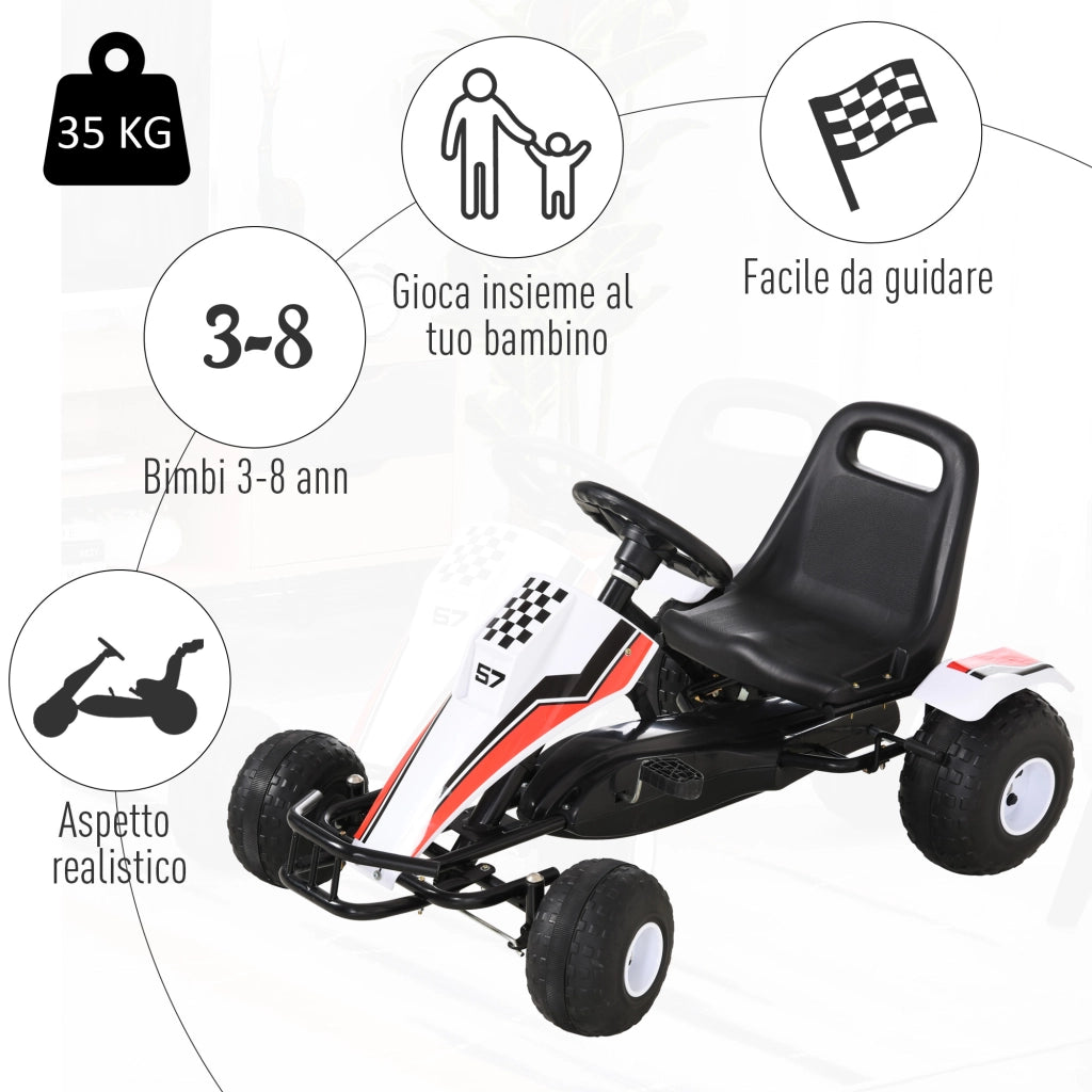 EasyComfort Go-Kart a Pedali Bianco per Bambini 3-6 Anni con Sedile Regolabile, Ruote in Plastica, Freno a Mano e Cambio