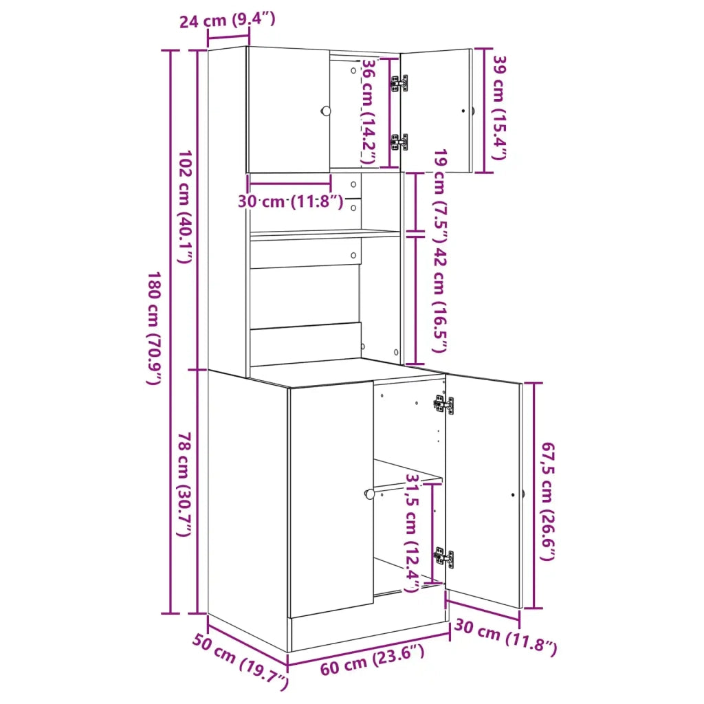 Credenza da cucina con porta 2 pz | Madia | Buffet da pranzo | Armadio da pranzo Rovere Nero 60 x 50 x 180 cm