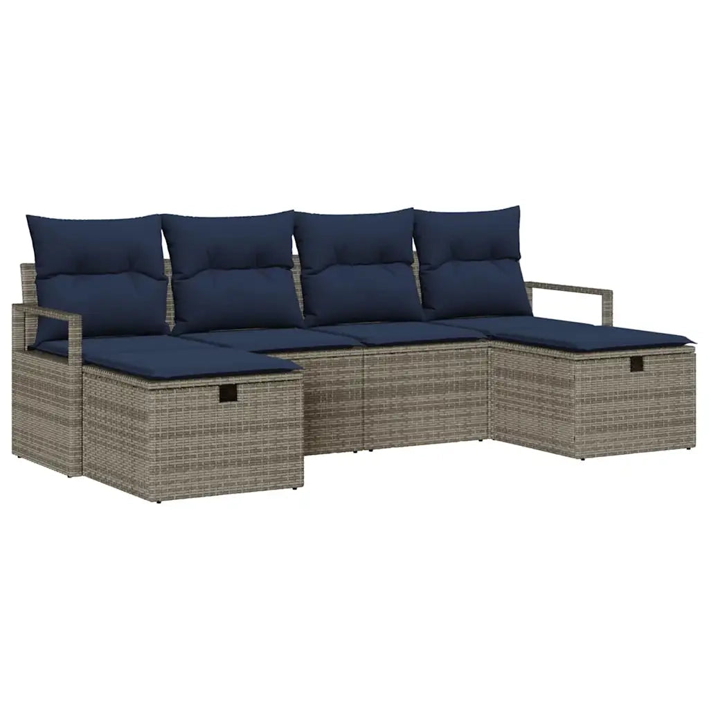 Set di divani con cuscino 6 pcs Grigio e Blu Navy polyrattan 3359224