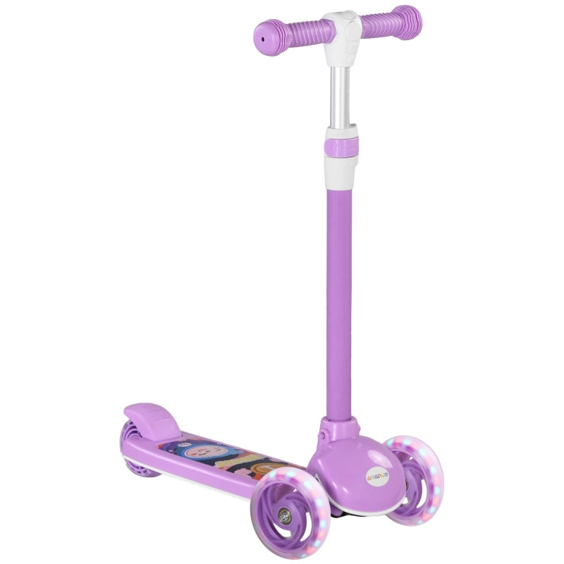Monopattino per bambini, ruote a LED, guida fluida, altezza regolabile, plastica, acciaio, viola