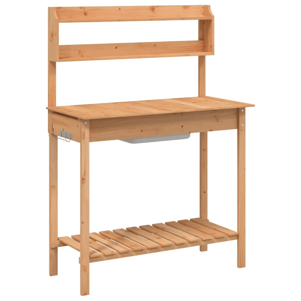Tavolo Invaso con Lavello-Tavolo da lavoro con lavello Marrone 147,5x44x139,5 Massello Abete