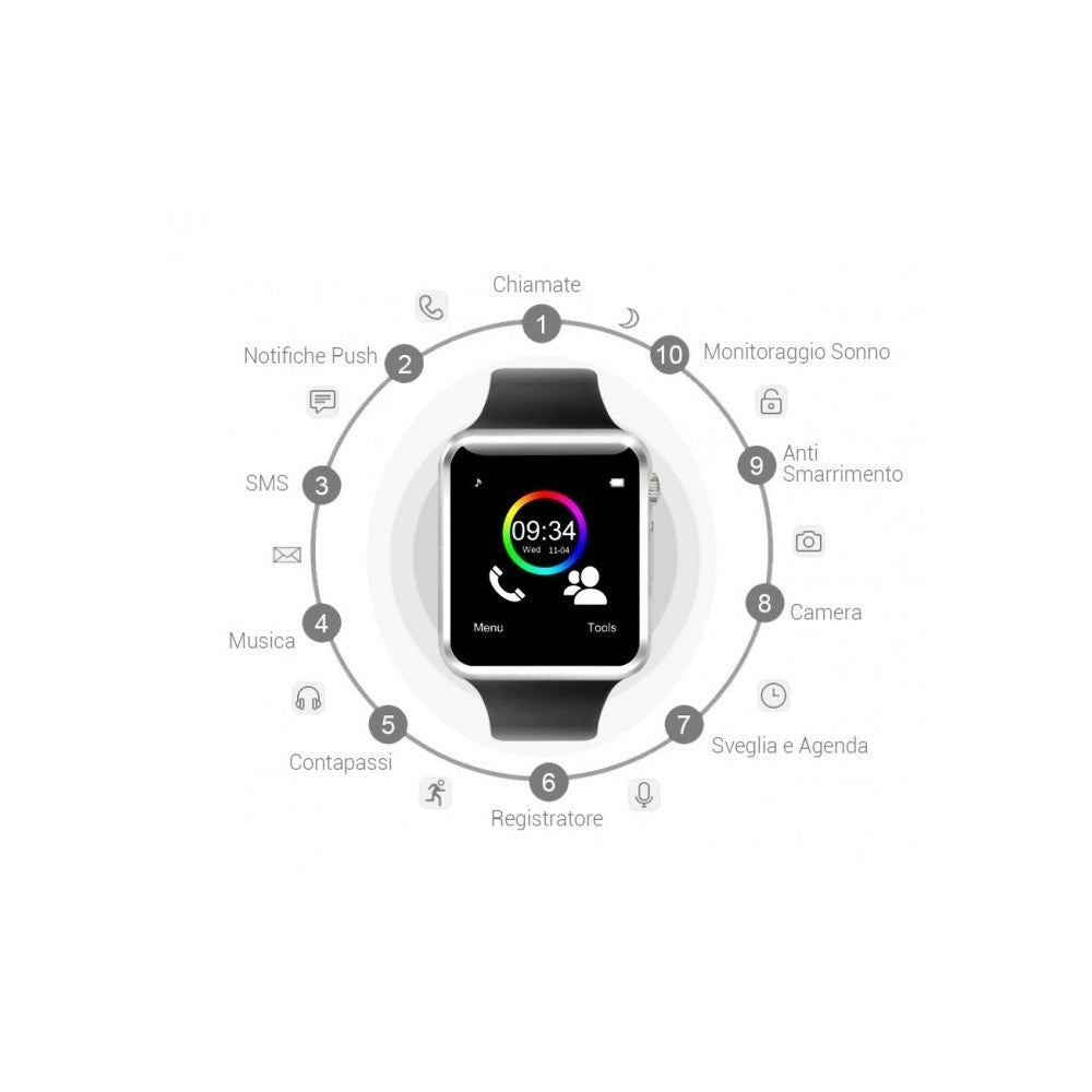 Trade Shop - Smartwatch A1 Bluetooth Con Sim Gsm Orologio Con App Per Ios E Android -