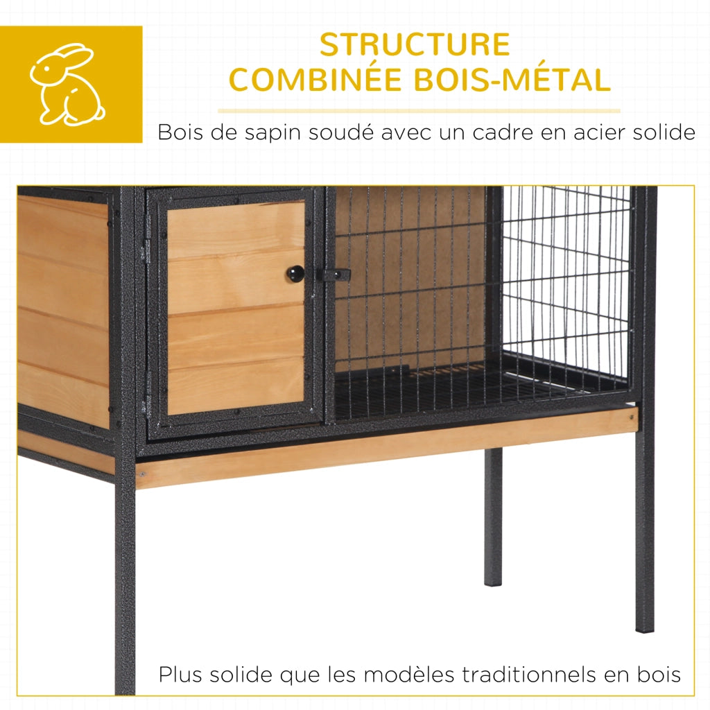 Gabbia per conigli in legno con piedini - Xylo - 91,5x45x70 cm tetto apribile