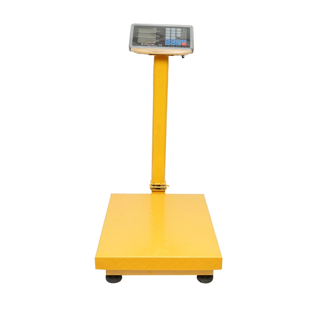 Bilancia elettronica da pavimento a piattaforma, portata 350 kg, con braccio pieghevole e schermo LCD. Breckner Germany