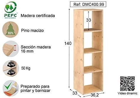 SCAFFALE NEGOZIO CASA KIT CUBO 4 P. DINAMIC CM.33x36x140H LEGNO CHIARO