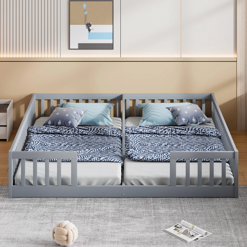 Letto per bambini 90 x 200 cm con sponda di sicurezza, in pino e MDF, grigio