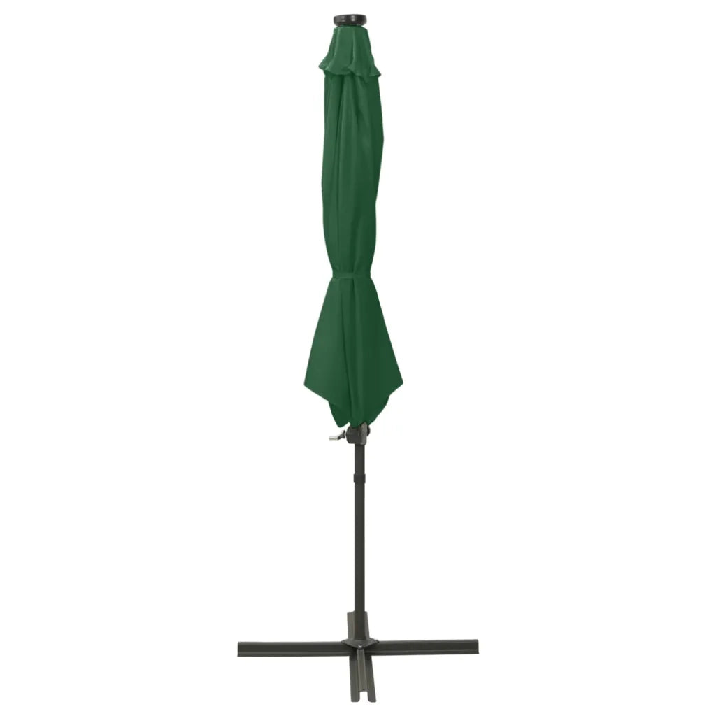 Ombrellone a Sbalzo con Palo e Luci a LED Verde 300 cm 312337