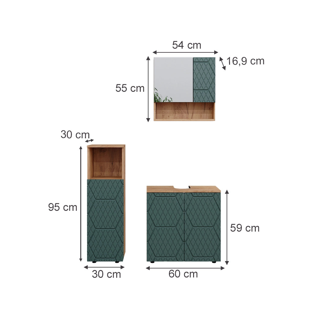 Vicco Set mobili bagno Quercia verde/oro 3 parti