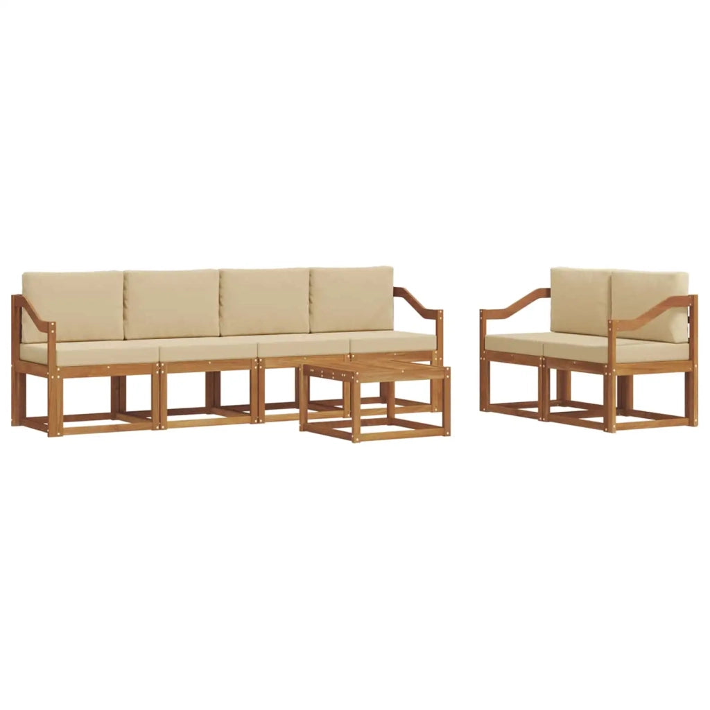 Set di divani da esterno con cuscino 7 pcs Naturale e Beige 3366061