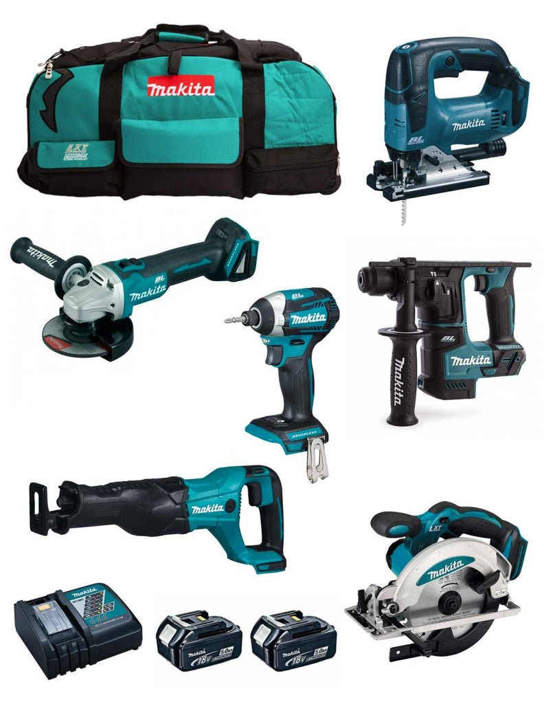 MAKITA Kit MK602 (DHR171 + DGA504 + DTD154 + DJR186 + DJV182 + DSS610 + 2 x 5,0 Ah + DC18RC + 2 x LXT600)