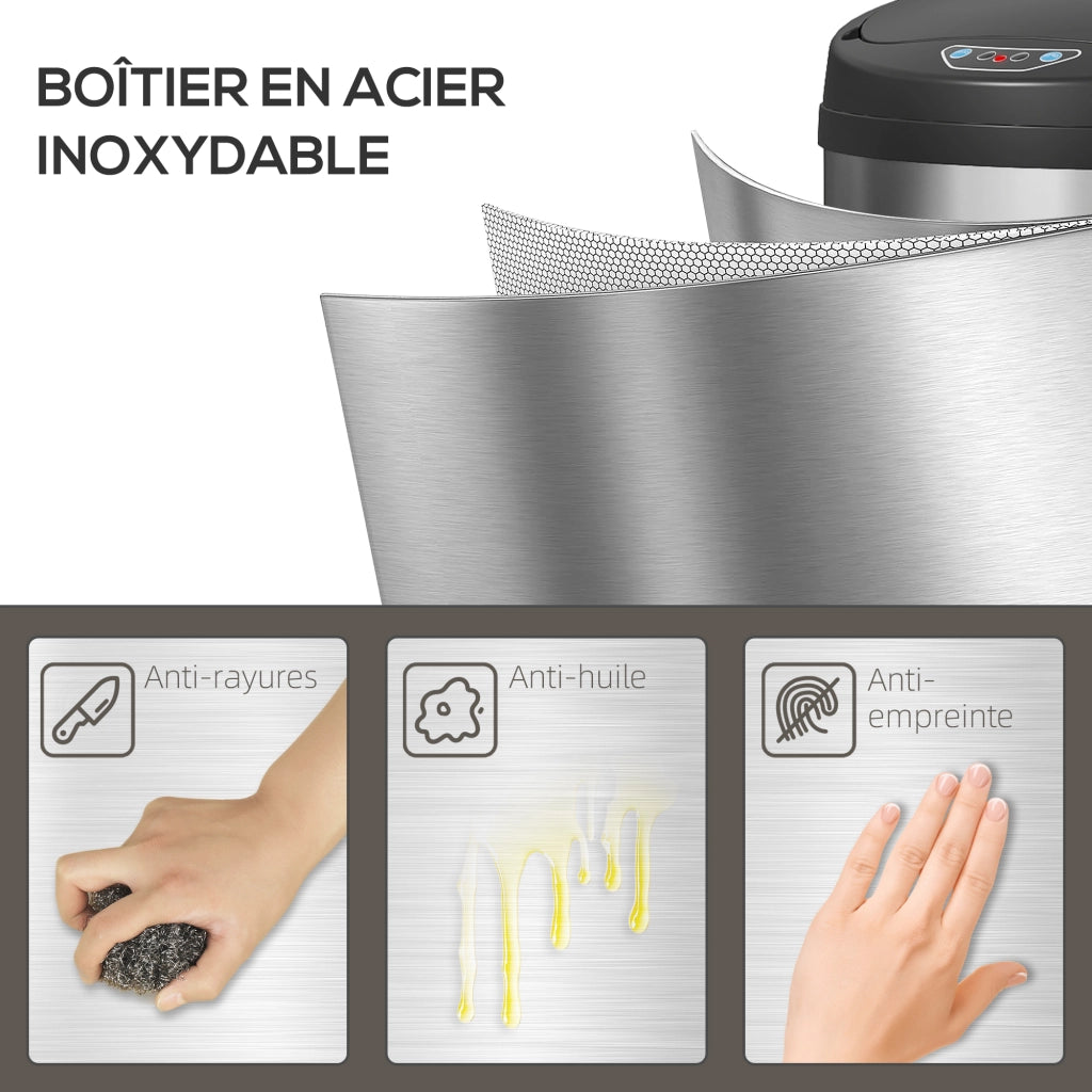 Pattumiera Cucina Automatica 50L ¨C Xylo ¨C Acciaio Inox Argento 30,5x30,5x85cm