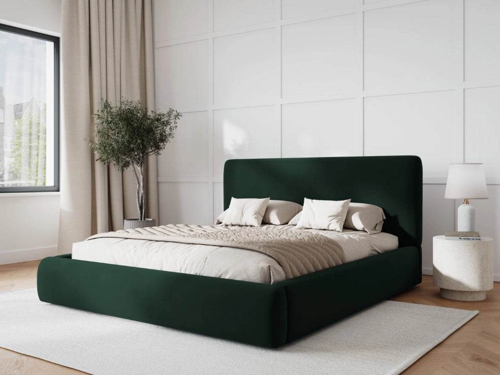 Cosmopolitan Design - Letto a cassettone con testiera "Colonel" 140x200cm in velluto verde bottiglia 