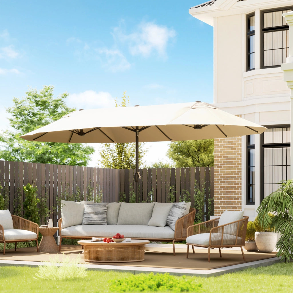Ombrellone da Giardino Doppio 12 Stecche ¨C zephmum ¨C Beige 4.6x2.7 m