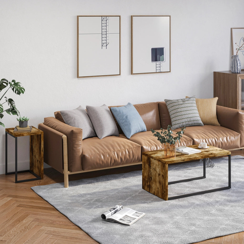 Tavolino Nido ¨C zephmum ¨C Marrone R¨²stico e Nero, Metallo, Grande 90x48x42 cm e Piccola 59x42x36 cm