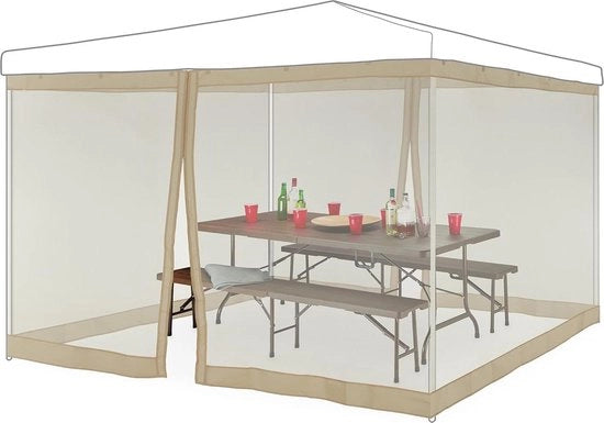 Insectoscherm pareti per tende da festa 3x3 m - tenda da festa con chiusura con adesivi - espandibile - beige