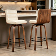 Sgabello da Bar Girevole con Schienale Ergonomico e Poggiapiedi Struttura in Metallo e Legno Crema