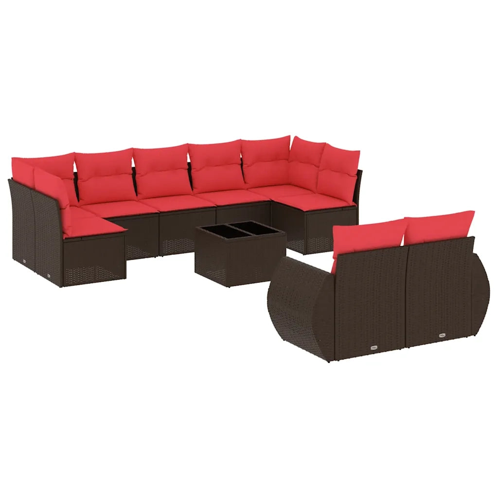Set Divani da Giardino 10 pz con Cuscini Marrone in Polyrattan 3221833