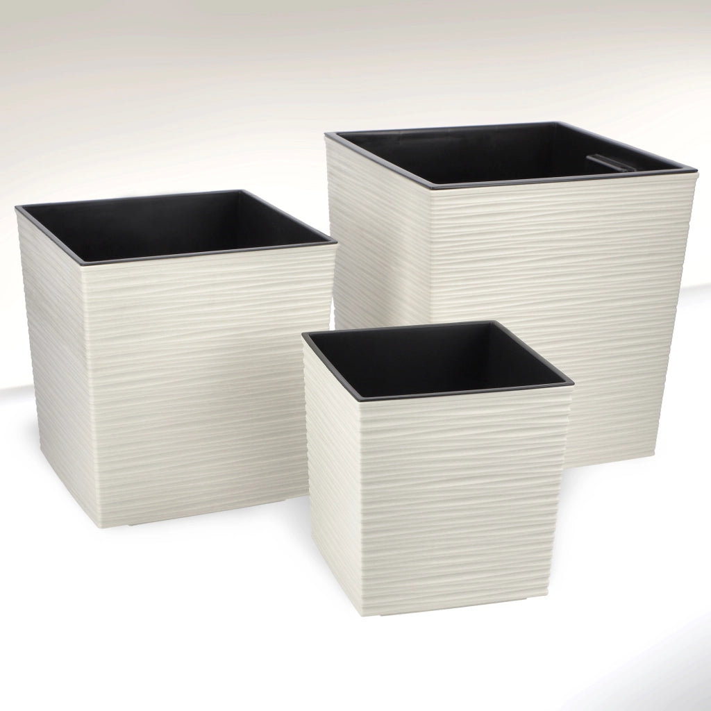 Vaso da fiori KADAX, 40 cm, color crema, con coperchio in plastica e inserto.