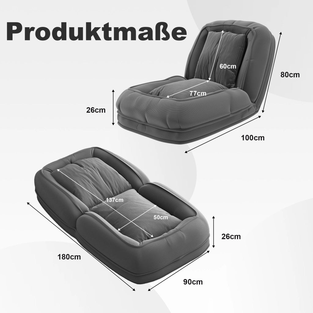 Divano letto pieghevole ergonomico con schienale regolabile a 5 posizioni in tessuto grigio