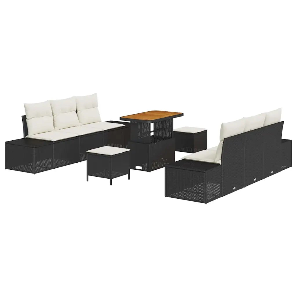 Set Divano da Giardino con cuscino 9 pcs Nero Poly Rattan