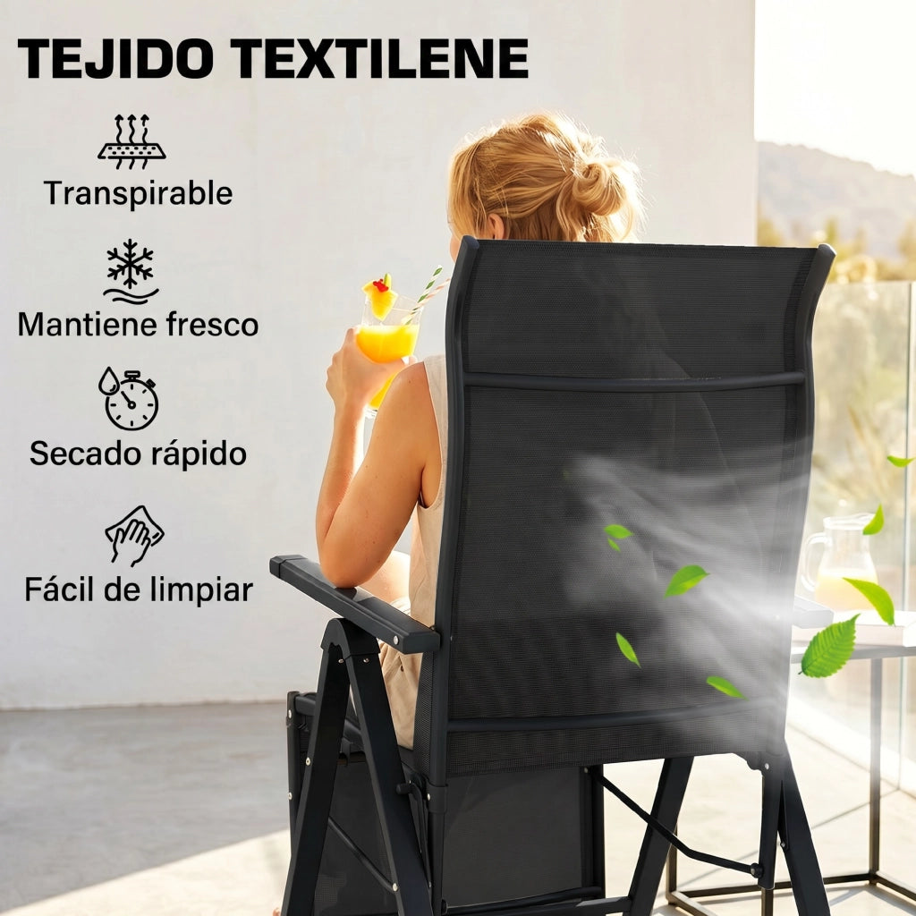 Sedia da Giardino Reclinabile Pieghevole con Cuscino Lombare ¨C Minimal ¨C Nero 70x65x111 cm