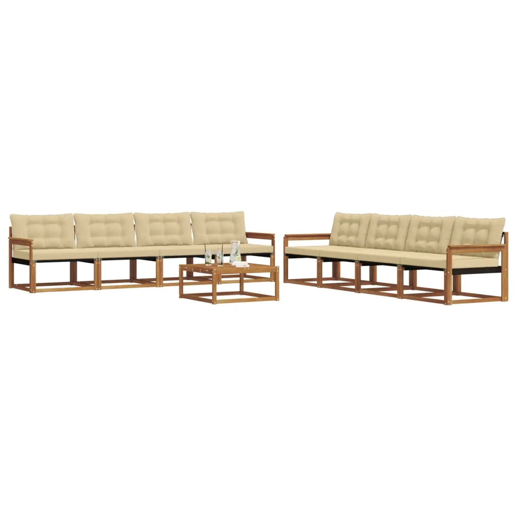 Set di divani da esterno con cuscino 9 pcs Naturale e Beige 3369308