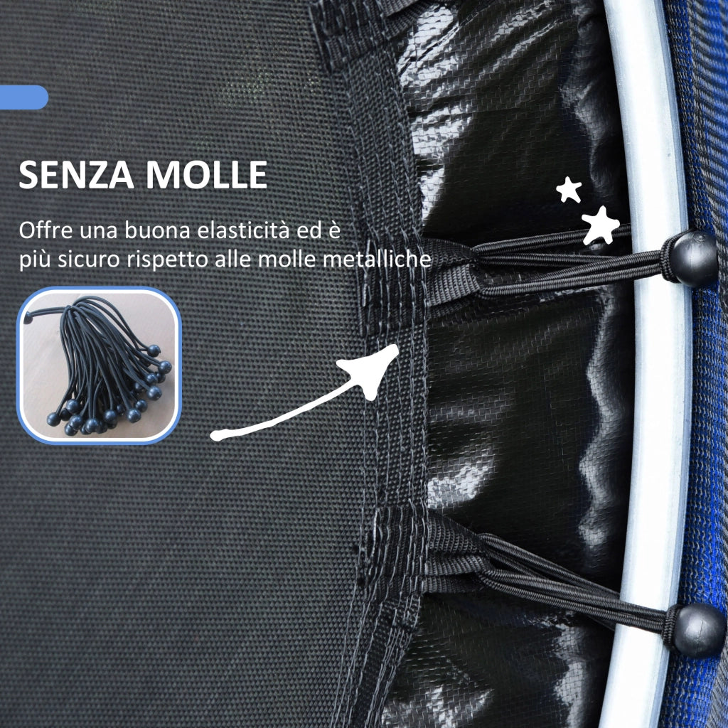 Tappeto Elastico per Bambini 3-6 Anni con Rete di Protezione, 6 Colonne e 3 Ingressi, ?140x190 cm, Blu e Nero