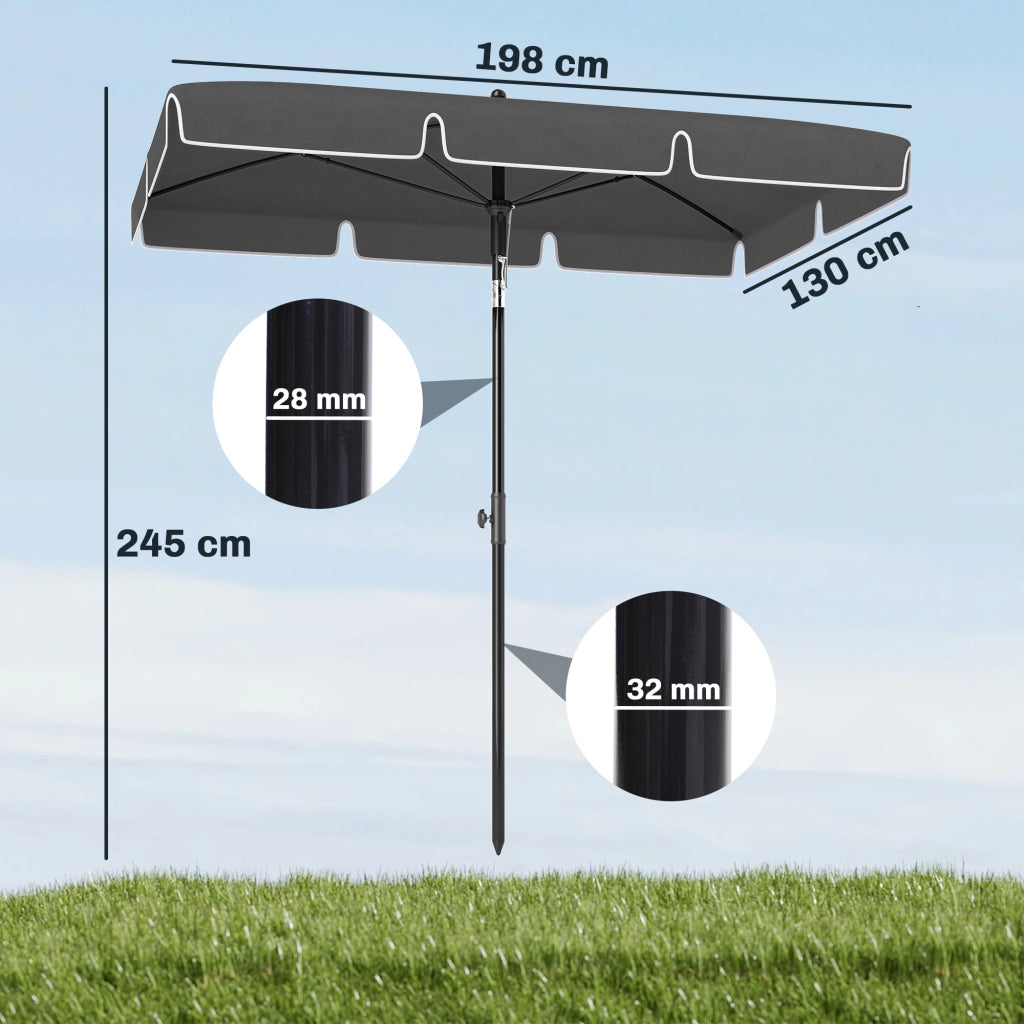 Ombrellone da Giardino rettangolare inclinabile ¨C Minimal ¨C 2x1.3m grigio metallo polyester
