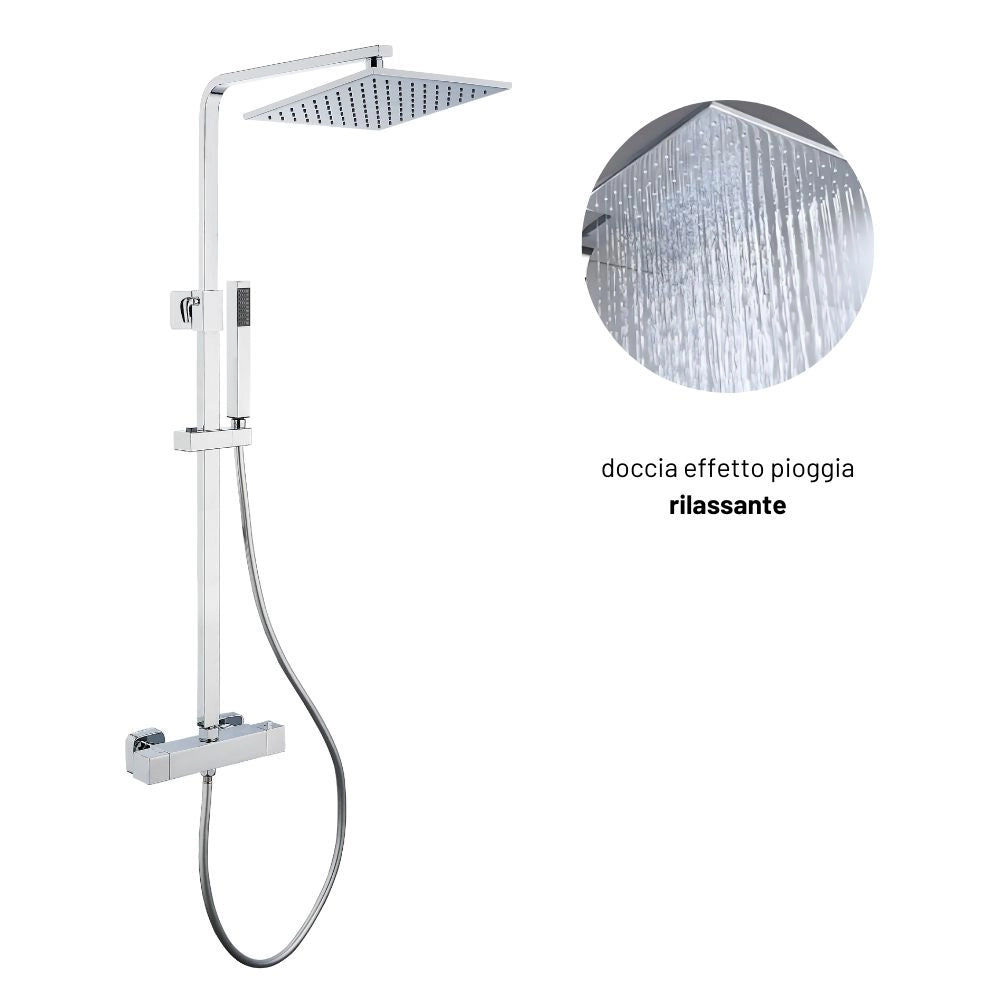 Colonna doccia attrezzata ottone cromato soffione quadro doccetta rubinetto termostatico ogomondo *** confezione 1
