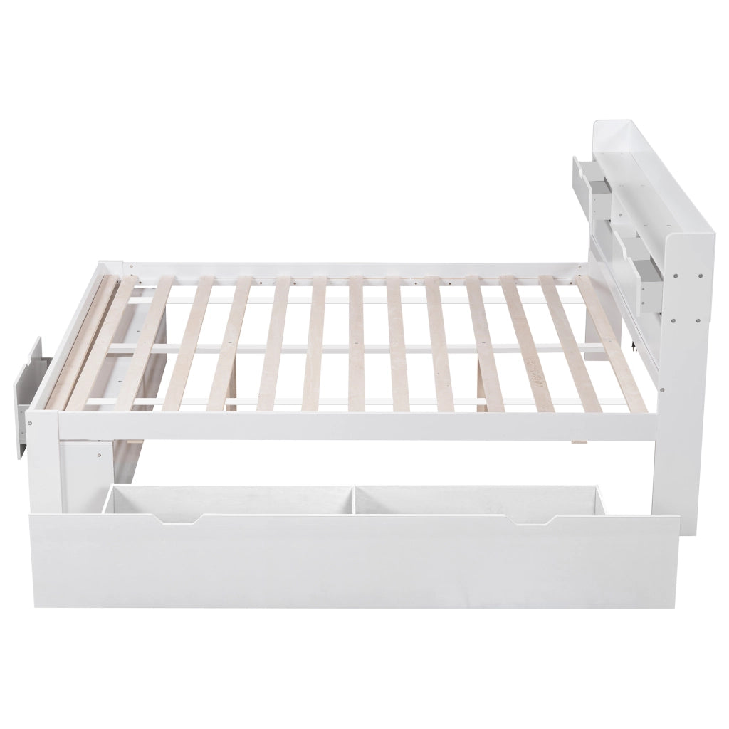 LETTO 160x200 cm Bianco con USB, Type-C e ampio spazio contenitore