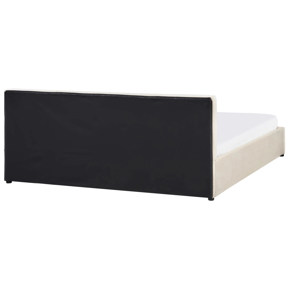 Letto Ottomano Beige Chiaro Velluto Tappezzato 180 x 200 cm Testiera Travestita Funzione Contenitore
