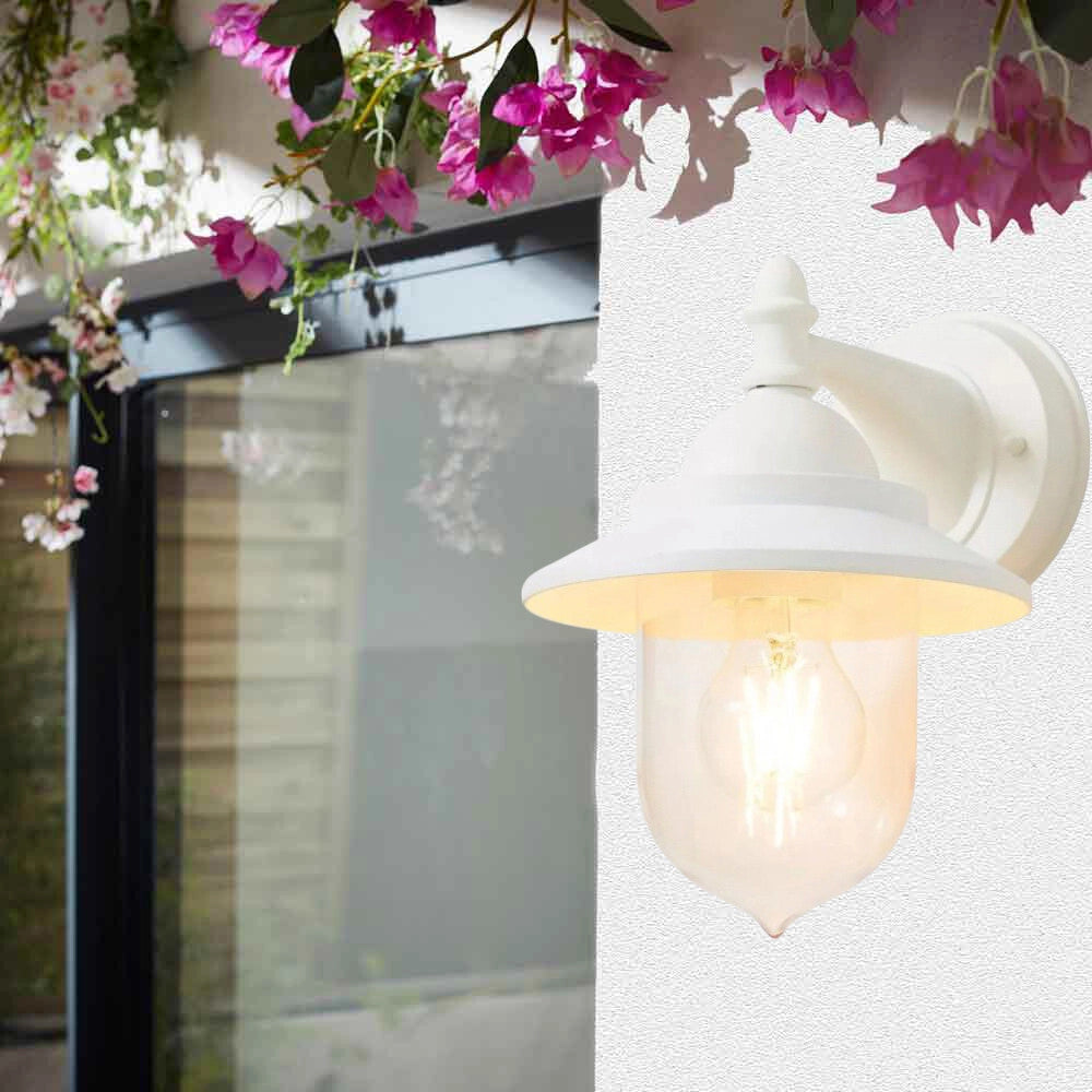 Trade Shop - Lanterna A Parete Stile Retrò Lampada Da Muro Per Giardino Facciate E27 Ip44 524wa-b247 - Bianco