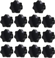 Viti a stella - Viti a stella a raccordo - Viti a raccordo a dente radiale - Viti a stella a forma stella - Viti in plastica - Maniglioni a mano - M6 - 14 pezzi - Nero - Anelli di chiusura - Adatto per uso manuale