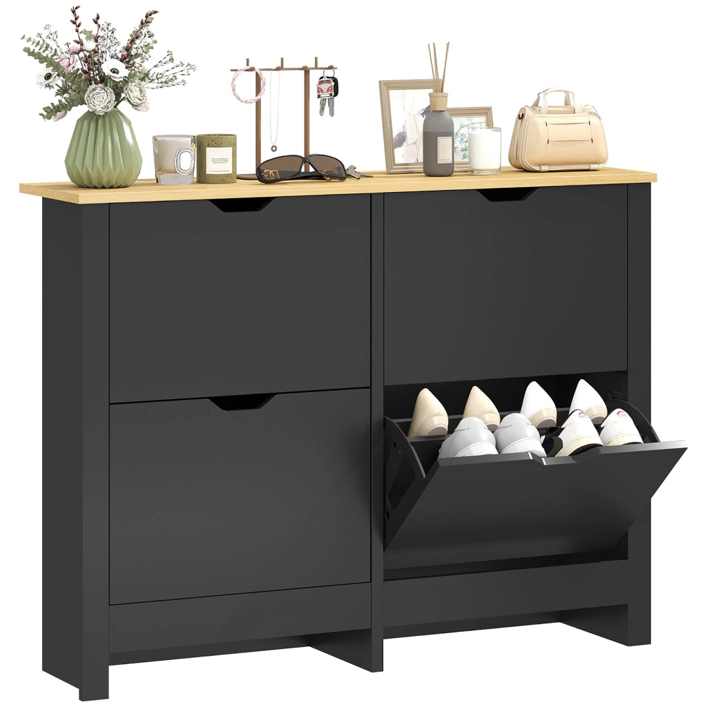 Scarpiera con 4 ante ribaltabili ¨C Xylo ¨C Nero e legno naturale 16 paia