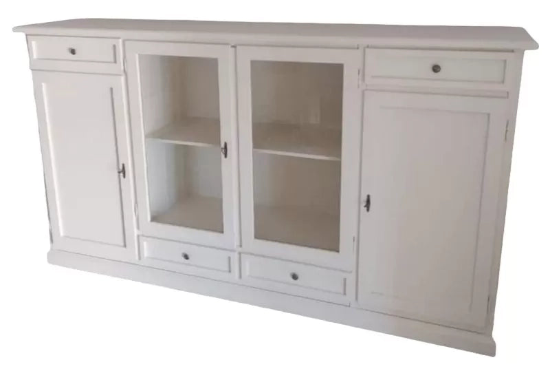 Madia credenza 4 porte 4 cassetti legno shabby bianco 205x49x113 - Mobili 2G