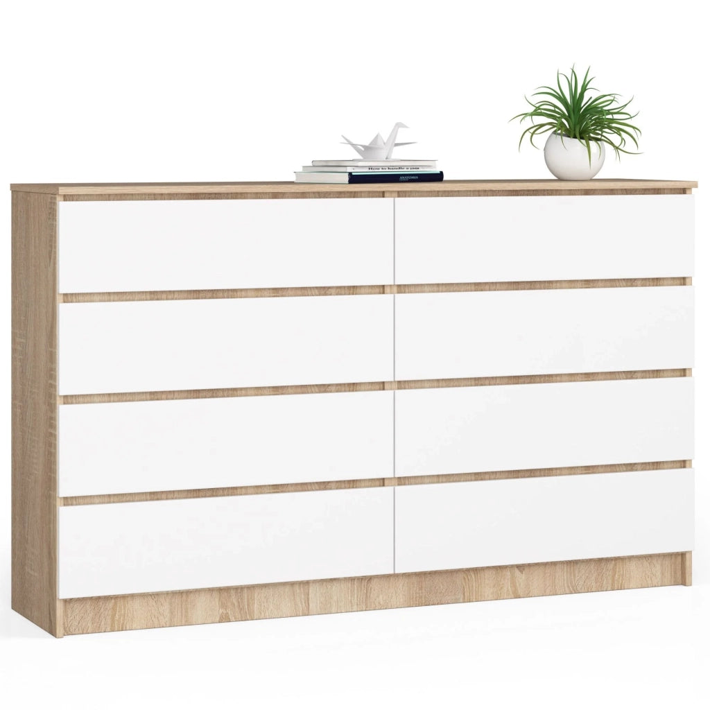 Cassettiera AKORD K160 Sonoma Quercia 160 cm 8 cassetti inserto frontale Bianco 160x40x99 cm