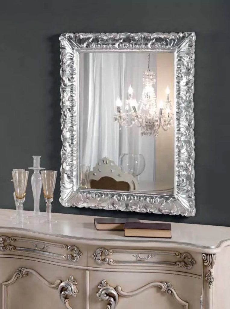 Mobili2g - specchiera in foglia argento brillante rettangolare- misure: l.68 x h.88 x p.5
