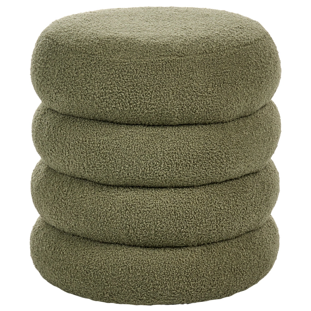 Poggiapiedi Verde Boucle Pouf rotondo Tappezzeria Glam Ottomane Mobili Soggiorno