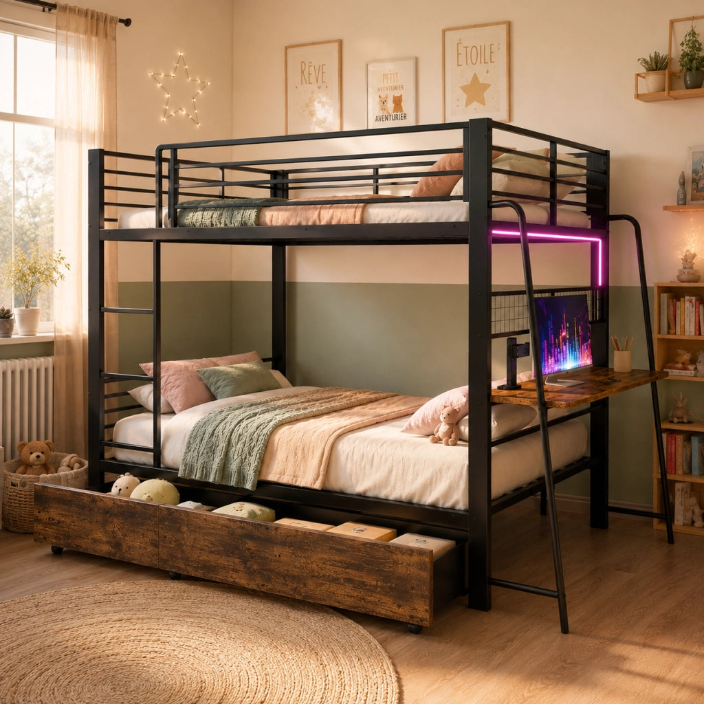 letto a castello metallo mdf nero 90 x 200 cm